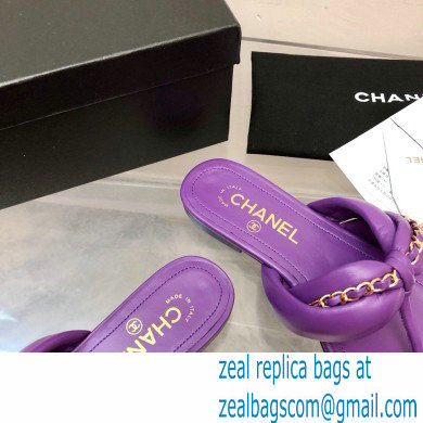 Chanel Chain Lambskin and Metal Thong Sandals G38210 Purple 2022 - Click Image to Close
