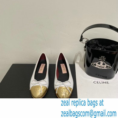 Chanel Grosgrain and Laminated Calfskin Ballerinas G38678 White/Gold 2022