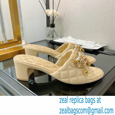 Chanel Heel 5cm Chain Lambskin and Jewelry Mules Beige 2022 - Click Image to Close