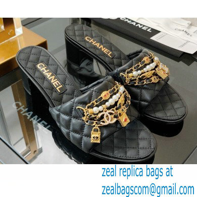 Chanel Heel 5cm Chain Lambskin and Jewelry Mules Black 2022 - Click Image to Close