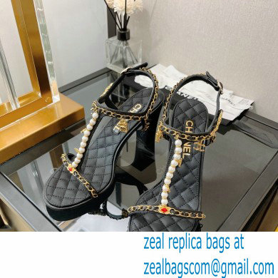 Chanel Heel 8.5cm Chain Lambskin and Jewelry Sandals Black 2022