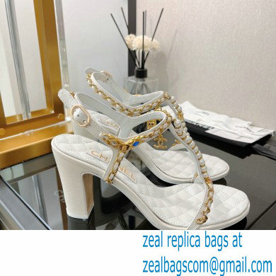 Chanel Heel 8.5cm Chain Lambskin and Jewelry Sandals White 2022