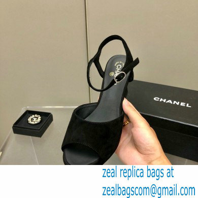 Chanel Heel Platform Sandals G38958 Velvet Black 2022