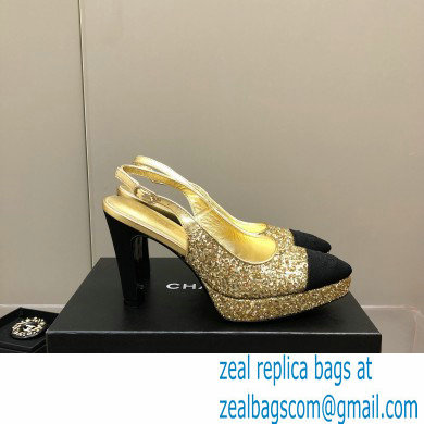 Chanel Heel Platform Slingbacks Glitter Gold 2022