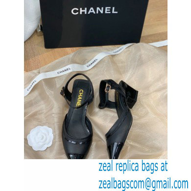 Chanel Lambskin and Patent Calfskin Open Shoes Pumps G38846 Black 2022