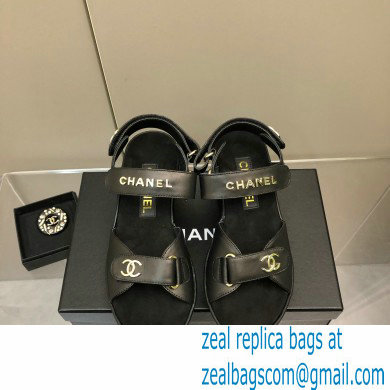 Chanel Logo Platform Sandals Black 2022