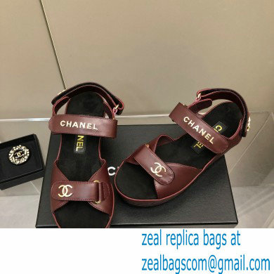 Chanel Logo Platform Sandals Burgundy 2022
