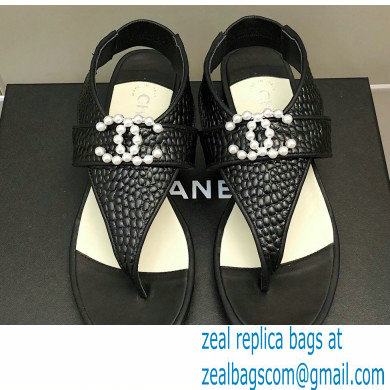 Chanel Pearl CC Logo Thong Sandals Black 2022