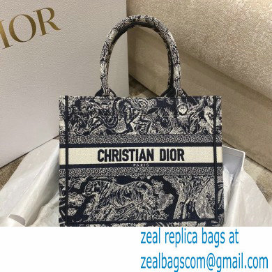 DIOR Blue Toile de Jouy Reverse Embroidery NEW SMALL BOOK TOTE BAG 2022 - Click Image to Close