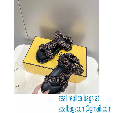 Fendi Feel Sandals FF motif Brown satin with Wide Bands 2022