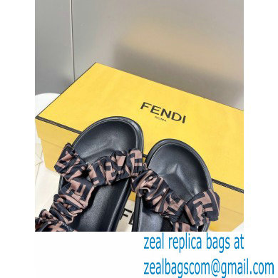 Fendi Feel Sandals FF motif Brown satin with Wide Bands 2022