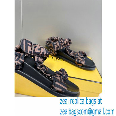 Fendi Feel Sandals FF motif Brown satin with Wide Bands 2022 - Click Image to Close