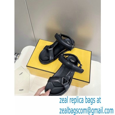 Fendi Feel Sandals Leather Black with Wide Bands 2022