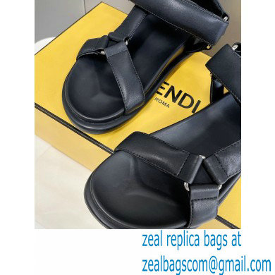 Fendi Feel Sandals Leather Black with Wide Bands 2022