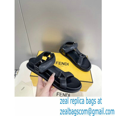 Fendi Feel Sandals Leather Black with Wide Bands 2022