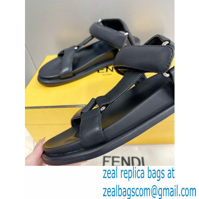 Fendi Feel Sandals Leather Black with Wide Bands 2022 - Click Image to Close