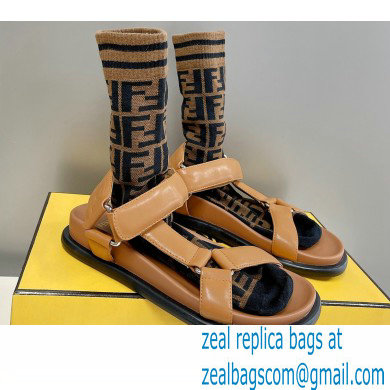 Fendi Feel Sandals Leather Brown with Wide Bands 2022 - Click Image to Close