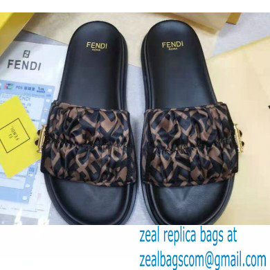 Fendi Feel Satin Slides FF motif Brown 2022 - Click Image to Close