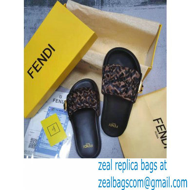 Fendi Feel Satin Slides FF motif Brown 2022 - Click Image to Close