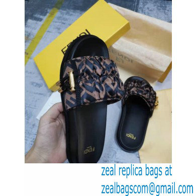 Fendi Feel Satin Slides FF motif Brown 2022