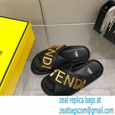 Fendi Fendigraphy Leather Slides Black 2022