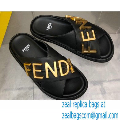 Fendi Fendigraphy Leather Slides Black 2022