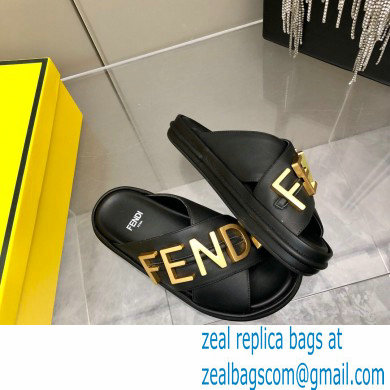 Fendi Fendigraphy Leather Slides Black 2022