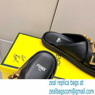 Fendi Fendigraphy Leather Slides Black 2022 - Click Image to Close