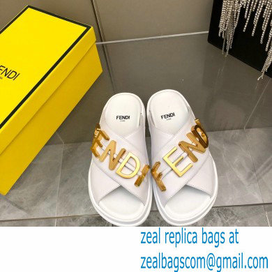 Fendi Fendigraphy Leather Slides White 2022