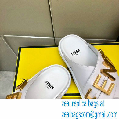 Fendi Fendigraphy Leather Slides White 2022