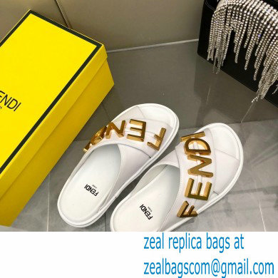 Fendi Fendigraphy Leather Slides White 2022 - Click Image to Close