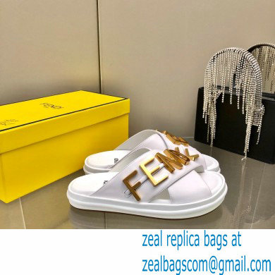 Fendi Fendigraphy Leather Slides White 2022