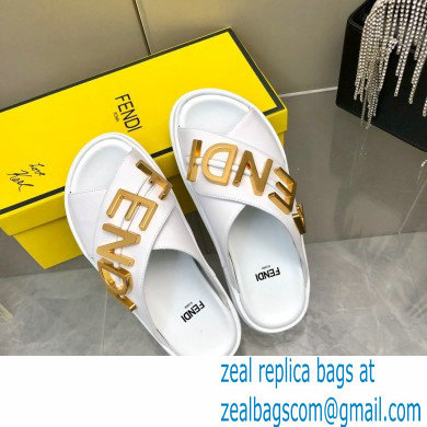 Fendi Fendigraphy Leather Slides White 2022 - Click Image to Close