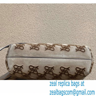 Fendi First Medium Suede Bag Gray with Karligraphy Embroidery 2022