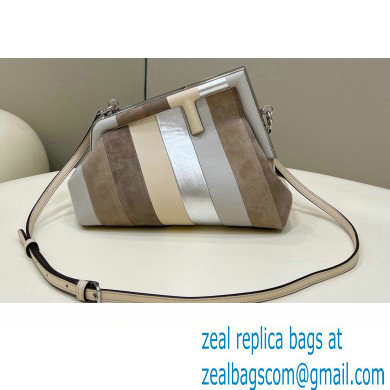 Fendi First Small Leather Bag Gray with silver and light brown inlay 2022