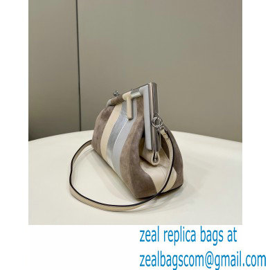 Fendi First Small Leather Bag Gray with silver and light brown inlay 2022
