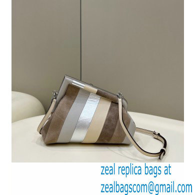 Fendi First Small Leather Bag Gray with silver and light brown inlay 2022