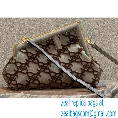 Fendi First Small Suede Bag Gray with Karligraphy Embroidery 2022 - Click Image to Close