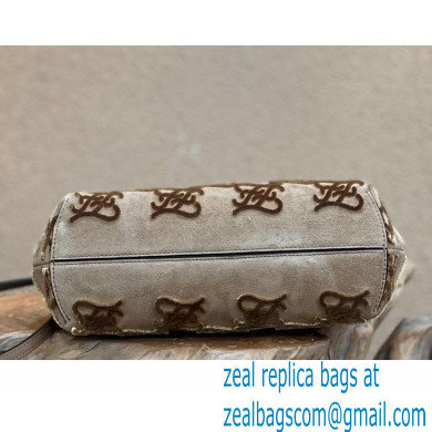 Fendi First Small Suede Bag Gray with Karligraphy Embroidery 2022