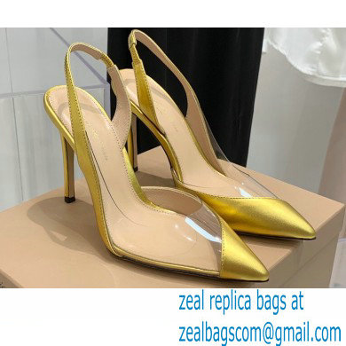 Gianvito Rossi Heel 10.5cm PLEXI PVC and Patent leather Slingback Pumps Gold 2022