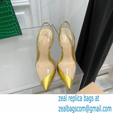 Gianvito Rossi Heel 10.5cm PLEXI PVC and Patent leather Slingback Pumps Gold 2022