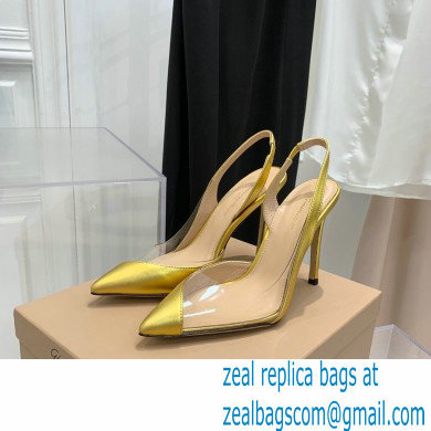 Gianvito Rossi Heel 10.5cm PLEXI PVC and Patent leather Slingback Pumps Gold 2022