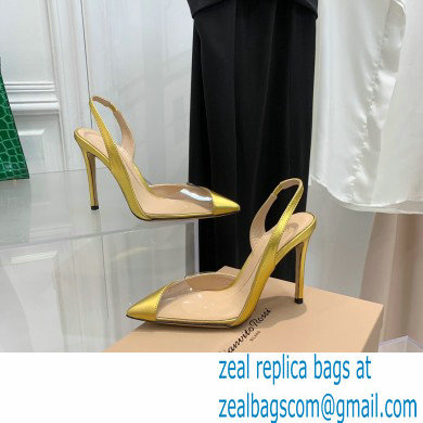 Gianvito Rossi Heel 10.5cm PLEXI PVC and Patent leather Slingback Pumps Gold 2022