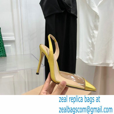 Gianvito Rossi Heel 10.5cm PLEXI PVC and Patent leather Slingback Pumps Gold 2022
