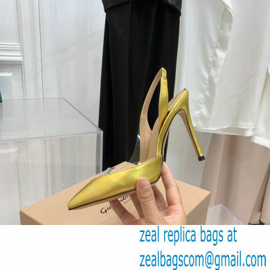 Gianvito Rossi Heel 10.5cm PLEXI PVC and Patent leather Slingback Pumps Gold 2022