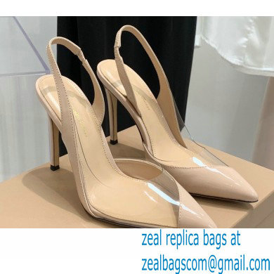 Gianvito Rossi Heel 10.5cm PLEXI PVC and Patent leather Slingback Pumps Nude 2022