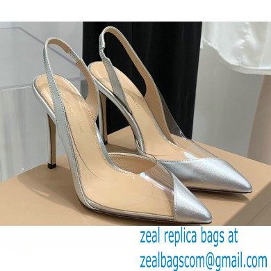 Gianvito Rossi Heel 10.5cm PLEXI PVC and Patent leather Slingback Pumps Silver 2022