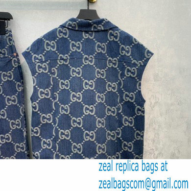 Gucci Blue and ivory jumbo GG jacquard denim Pineapple vest 2022 - Click Image to Close