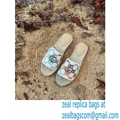 Gucci Multicolor GG Linen Canvas Espadrilles Slides 2022