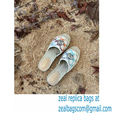 Gucci Multicolor GG Linen Canvas Espadrilles Slides 2022